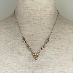 Sterling Silver 925 Multi Gemstone Citrine Collar V Necklace Cable Chain 17"